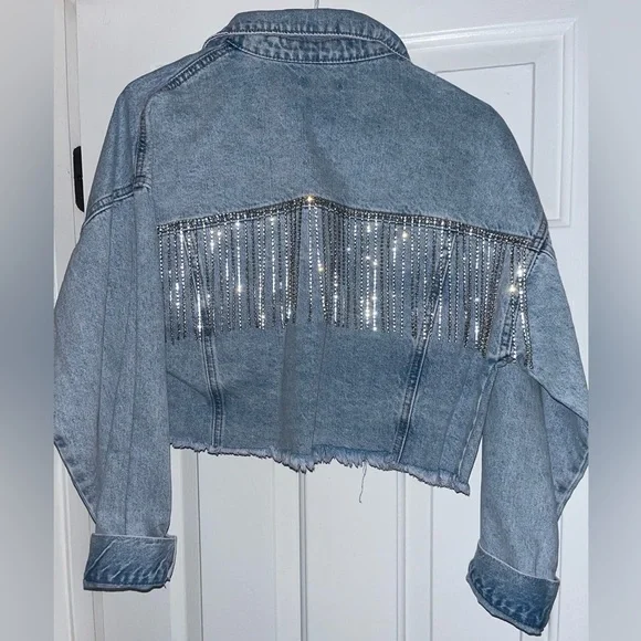 Forever 21 Rhinestone Fringe Denim Jacket - size small - Picture 4 of 4